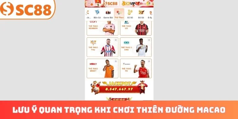 Lưu ý quan trọng khi chơi Thiên đường Macao
