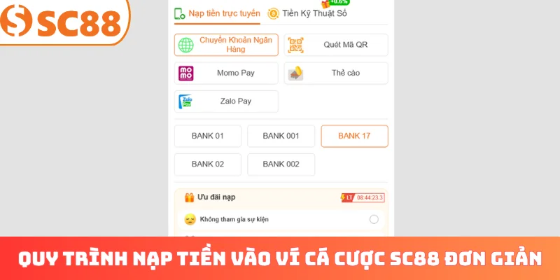 Quy trình nạp tiền vào ví cá cược SC88 đơn giản